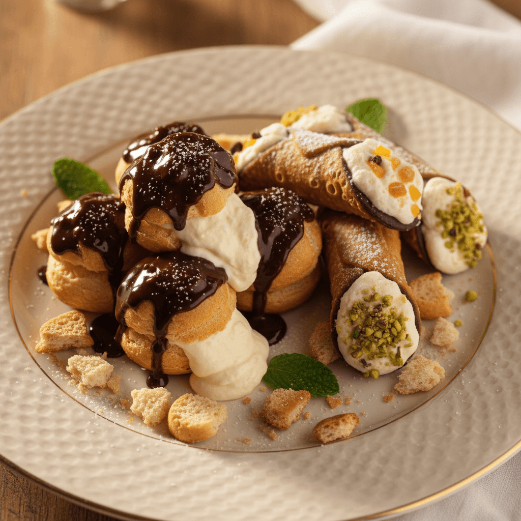 Profiteroles y Cannoli italianos